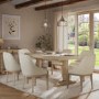 Set of 6 Beige Fabric Dining Chairs with Solid Wood Legs - Madeline