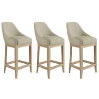 Set of 3 Beige Upholstered Kitchen Stools with Solid Wood Legs - Madeline