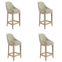 Set of 4 Beige Upholstered Kitchen Stools with Solid Wood Legs - Madeline