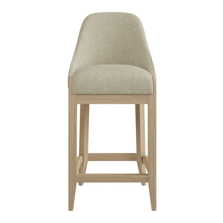 Set of 2 Beige Upholstered Kitchen Stools with Solid Wood Legs - Madeline