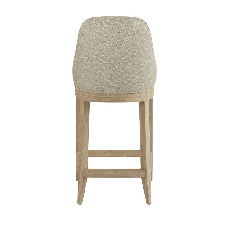 Set of 2 Beige Upholstered Kitchen Stools with Solid Wood Legs - Madeline