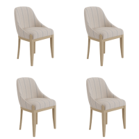 Set of 4 Beige and Blue Striped Upholstered Dining Chairs with Solid Wood Legs - Madeline