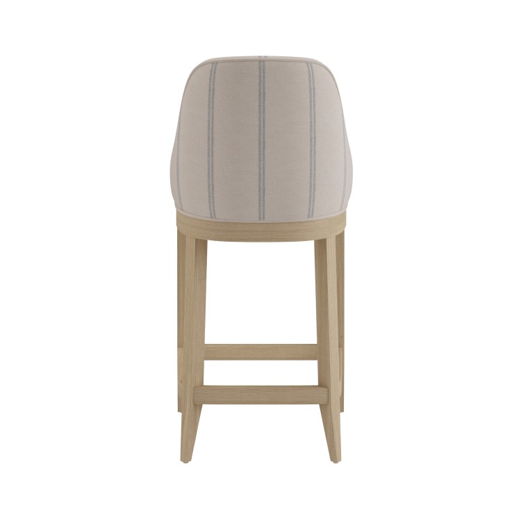 Set of 2 Beige and Blue Striped Upholstered Kitchen Stools with Solid Wood Legs - Madeline