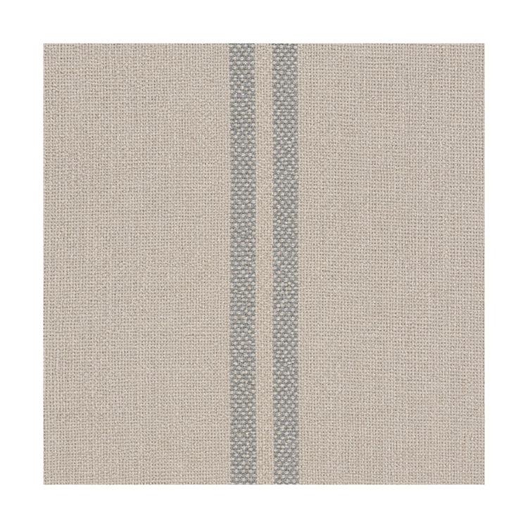 Set of 4 Beige and Blue Striped Upholstered Kitchen Stools with Solid Wood Legs - Madeline