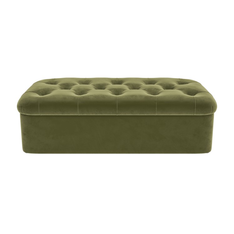 Single Footstool Sofa Bed with Mattress in Olive Green Velvet - Myles