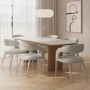 Rectangular Ceramic and Oak Extendable Dining Table Set with 6 Beige Real Leather Chairs - Seats 6 - Marian