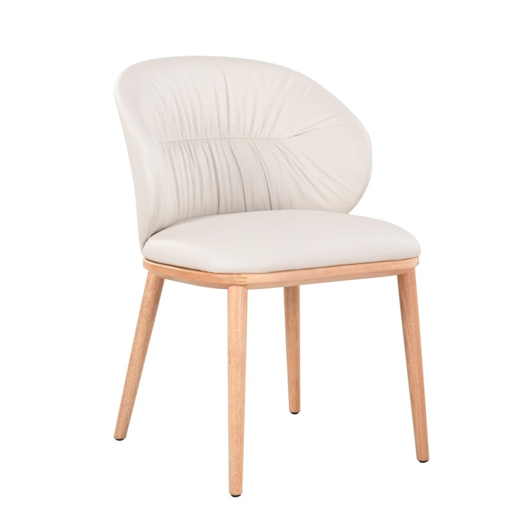 Set of 2 Cream Real Leather Dining Chairs with Oak Legs - Eren