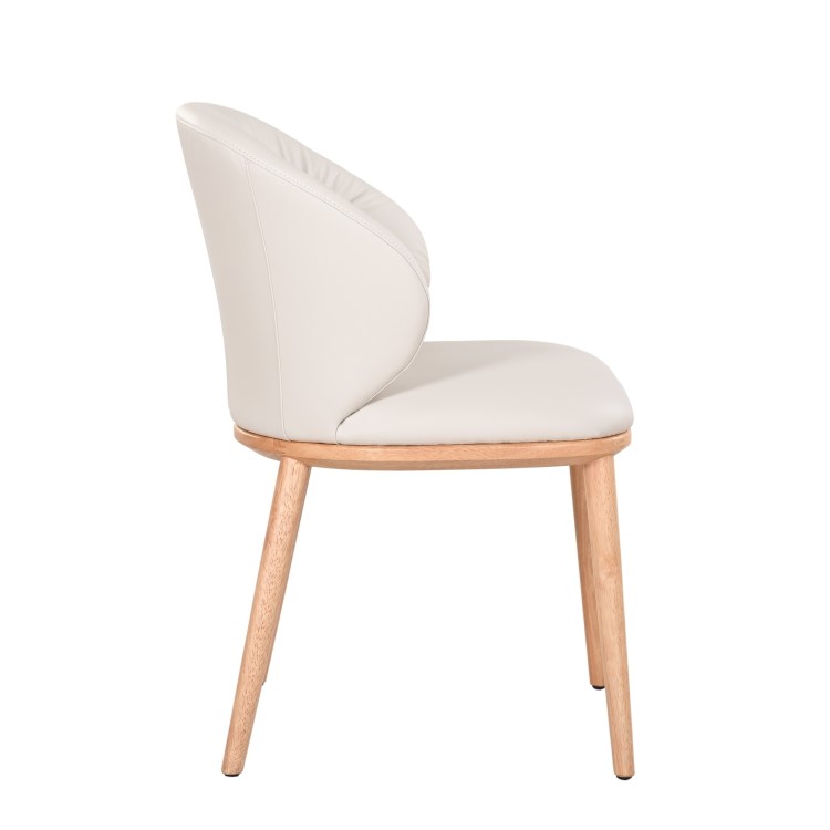 Set of 2 Cream Real Leather Dining Chairs with Oak Legs - Eren