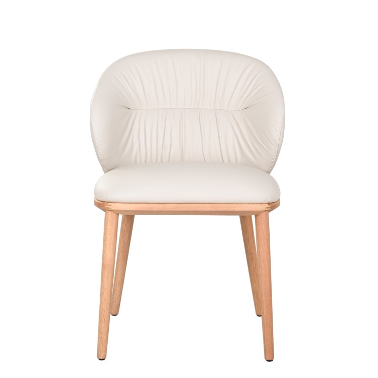 Set of 2 Cream Real Leather Dining Chairs with Oak Legs - Eren