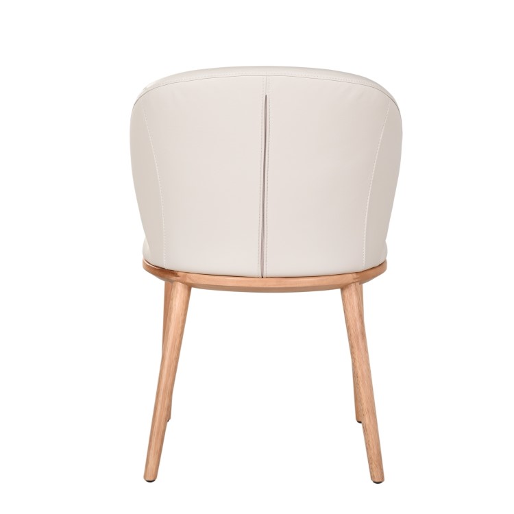 Set of 2 Cream Real Leather Dining Chairs with Oak Legs - Eren