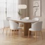 Rectangular Ceramic and Oak Extendable Dining Table Set with 6 Cream Real Leather Chairs - Seats 6 - Marian