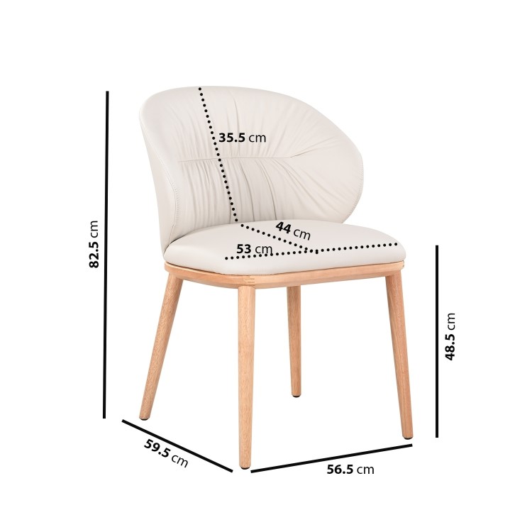 Set of 2 Cream Real Leather Dining Chairs with Oak Legs - Eren