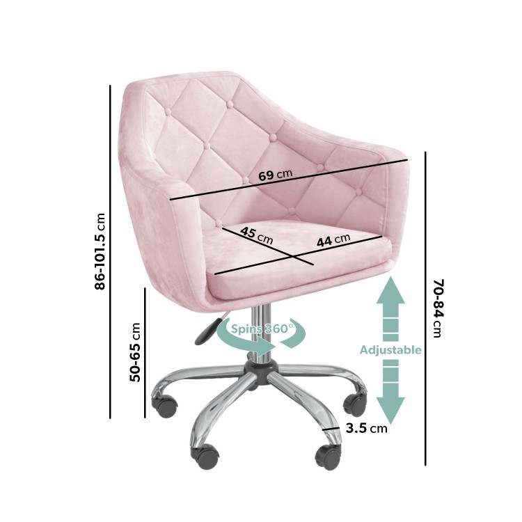 Pink Velvet Chesterfield Dressing Table Chair - Marley