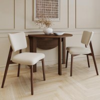 Dark Wood Folding Dining Table Set with 2 Beige Fabric Curved Back Dining Chairs - Nell