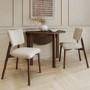 Dark Wood Folding Dining Table Set with 2 Beige Fabric Curved Back Dining Chairs - Nell