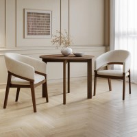 Small Walnut Drop Leaf Extendable Dining Table Set with 2 Upholstered Beige Chairs - Seats 2 - Nell