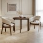 Small Walnut Drop Leaf Extendable Dining Table Set with 2 Upholstered Beige Chairs - Seats 2 - Nell