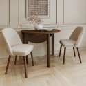 BUN/NELL001/96904 Small Walnut Drop Leaf Extendable Dining Table Set with 2 Upholstered Taupe Chairs - Seats 2 - Nell