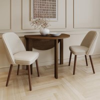 Small Walnut Drop Leaf Extendable Dining Table Set with 2 Upholstered Taupe Chairs - Seats 2 - Nell