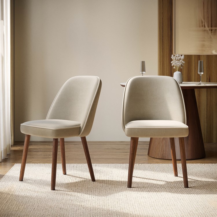 Set of 2 Beige Upholstered Dining Chairs - Claudia
