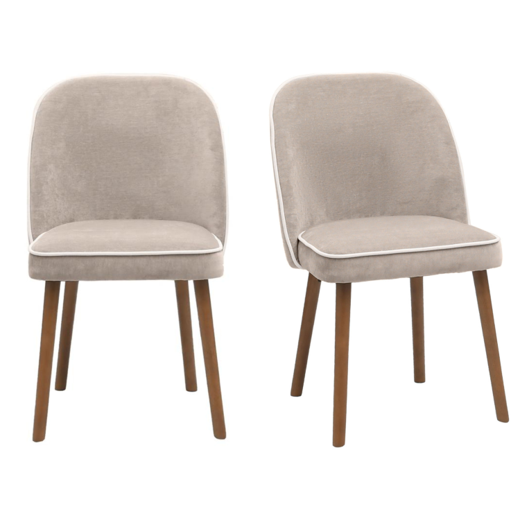 Set of 2 Beige Upholstered Dining Chairs - Claudia