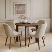 Small Walnut Drop Leaf Extendable Dining Table Set with 4 Upholstered Taupe Chairs - Seats 4 - Nell Small Walnut Drop Leaf Extendable Dining Table Set with 4 Upholstered Taupe Chairs - Seats 4 - Nell