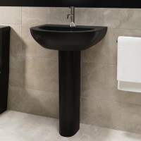 ONLY OPENED - Matt Black Modern Pedestal Basin 550mm - Newport