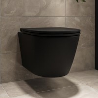 ALMOST PERFECT - Matt Black Wall Hung Rimless Short Projection Toilet with Soft Close Seat – Newport