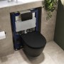 Matt Black Wall Hung Rimless Toilet with Soft Close Seat, Matt Black Pneumatic Flush Plate, 820mm Frame & Cistern – Newport