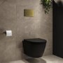 Matt Black Wall Hung Rimless Toilet with Soft Close Seat, Brushed Brass Mechanical Flush Plate, 1168mm Frame & Cistern – Newport