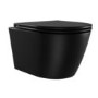 Matt Black Wall Hung Rimless Toilet with Soft Close Seat, Brushed Brass Pneumatic Flush Plate, 1168mm Frame & Cistern – Newport