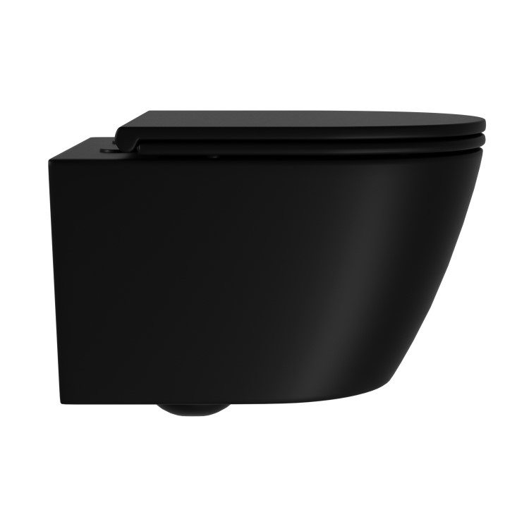 Matt Black Wall Hung Rimless Toilet with Soft Close Seat, Black Glass Sensor Flush Plate, 1168mm Frame & Cistern – Newport
