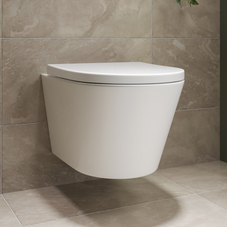 Wall Hung Toilet with Soft Close Toilet Seat, Brushed Bronze Pneumatic Flush Plate, 1168mm Frame & Cistern - Newport