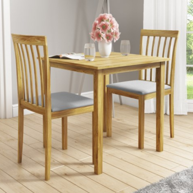 New Haven Dining Set with Small Wood Table & 2 Chairs with Grey Seats