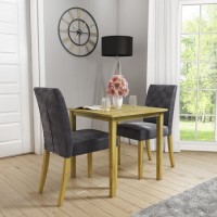 New Haven Solid Oak Dining Table with 2 Grey Velvet Dining Chairs