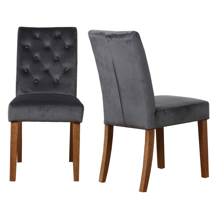 New Haven Solid Oak Dining Table with 2 Grey Velvet Dining Chairs