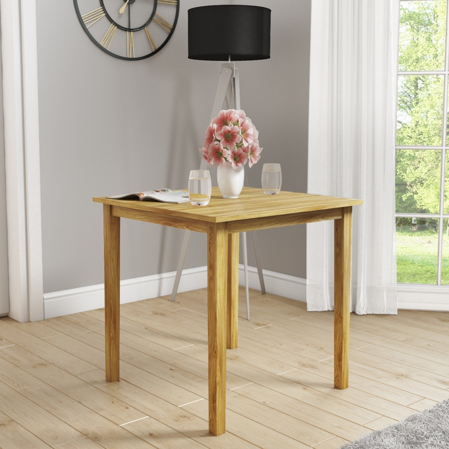 Small Oak Dining Table 2 Blue Velvet Chairs New Haven