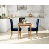 Small Oak Dining Table &amp; 2 Blue Velvet Chairs - New Haven