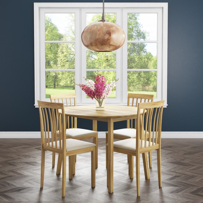 New Haven Round Drop Leaf Dining Table with 4 Cream Fabric Dining Chairs