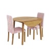 Round Oak Drop Leaf Dining Table &amp; 2 Pink Velvet Chairs