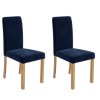 Round Oak Drop Leaf Dining Table &amp; 2 Blue Velvet Chairs - New Haven