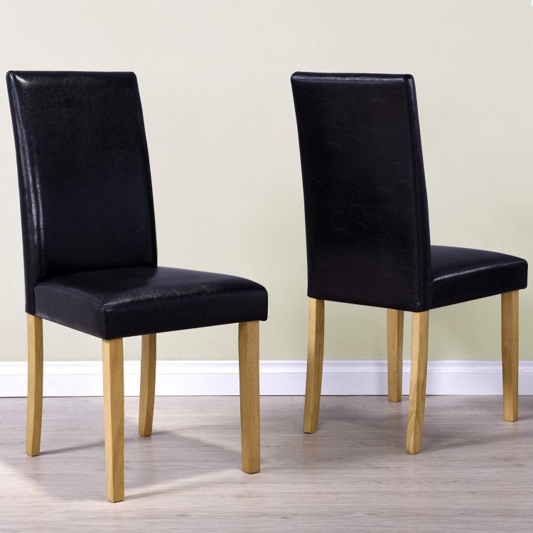 New Haven Oak Extendable Dining Set with 4 Black Leather Dining Chairs