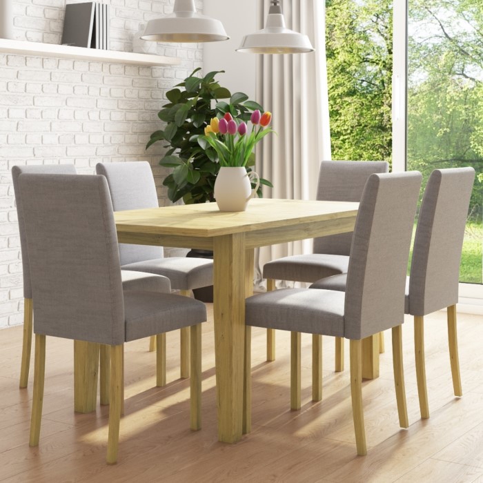 Extendable Dining Table Set Grey new haven oak extendable dining set with 6 grey fabric dining chairs bun nha027 70477
