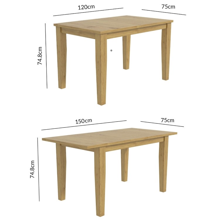 New Haven Oak Extendable Dining Set with 4 Grey Fabric Dining Chairs