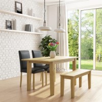 New Haven Oak Extendable Dining Set with Black Faux Leather Dining Chairs and Dining Bench