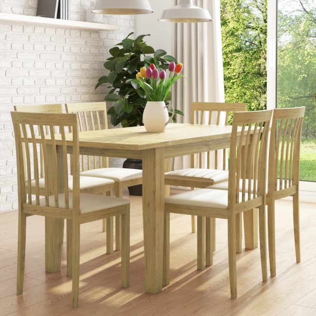 New Haven Set with Oak Extendable Dining Table & 6 Chairs with Cream Seat