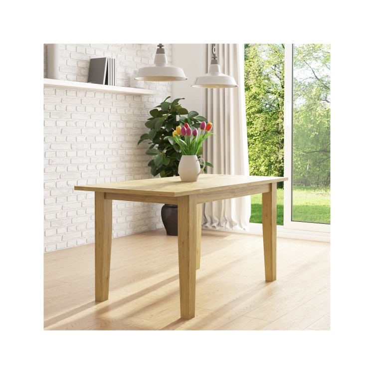 New Haven Oak Extendable Dining Set with Black Faux Leather Dining Chairs and Dining Bench