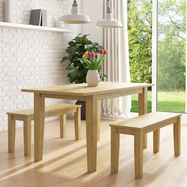 New Haven Oak Extendable Dining Table with 2 Dining Benches in Light Oak