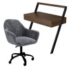 Walnut &amp; Grey Velvet Office Leaning Desk and Chair Set - Nico