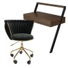 Walnut &amp; Black Velvet Office Leaning Desk and Chair Set - Nico
